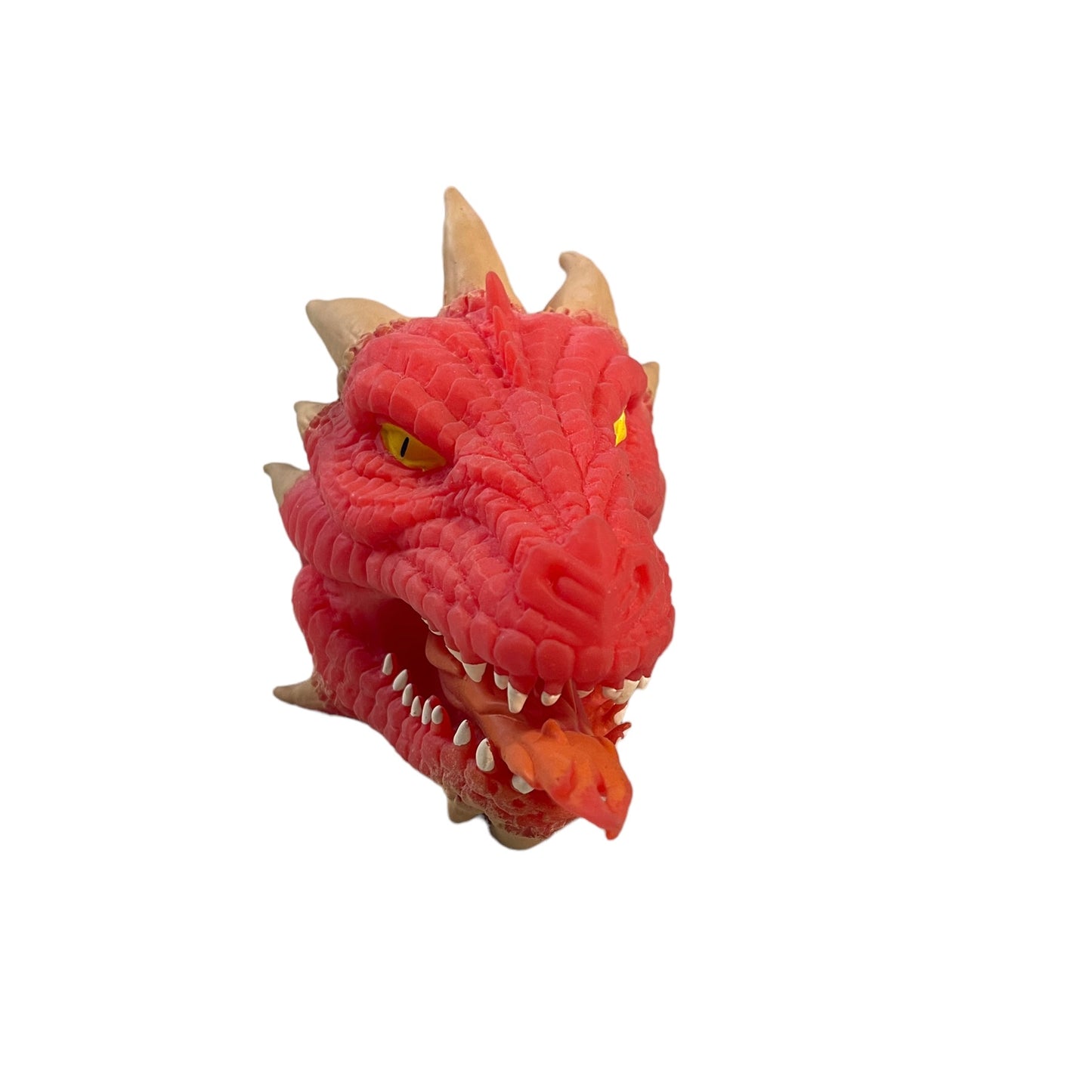 Schylling Fire-Breathing RED Dragon, Soft Stretchy Rubber Hand Puppet 6" Yellow Eyes