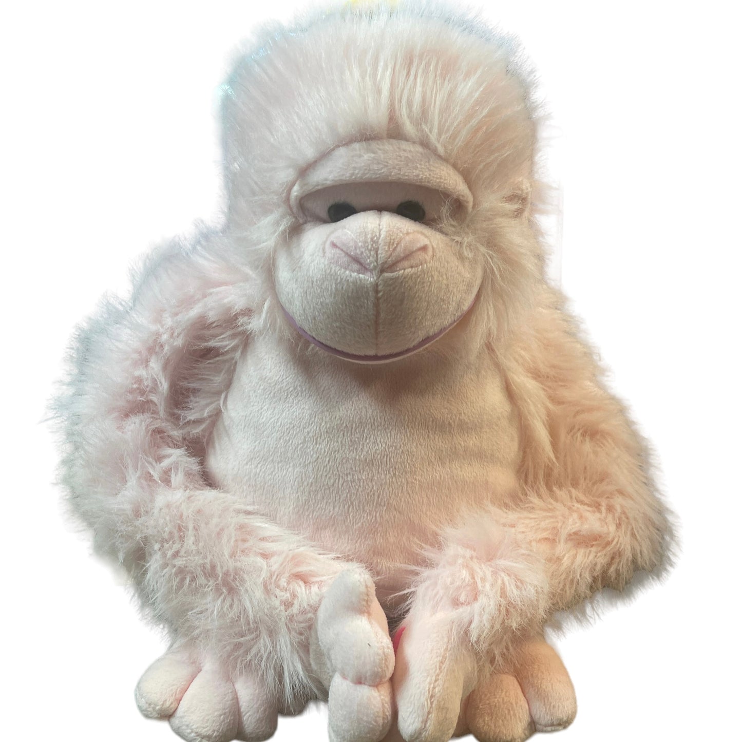 Soft Pink 17" Long Haired Hanging Ape/Gorilla/Monkey, Glass Eyes, Bellybutton & Big Smile