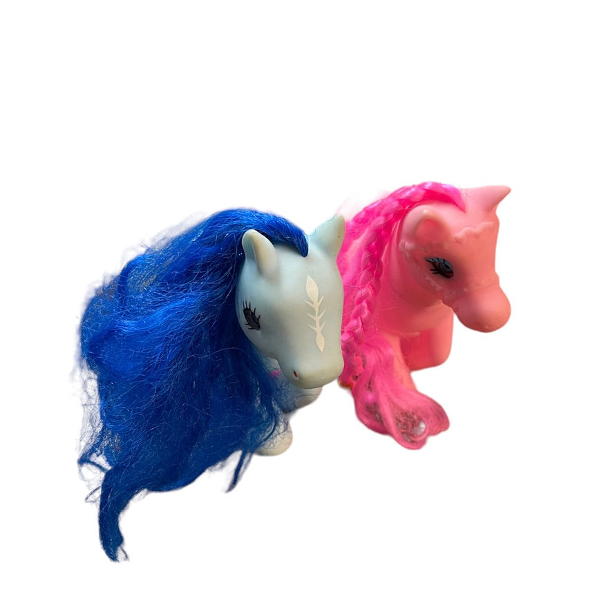 My Little Pony Lot of 2, Pink & Blue,  Hearts on Flanks in Good Preowned Condition