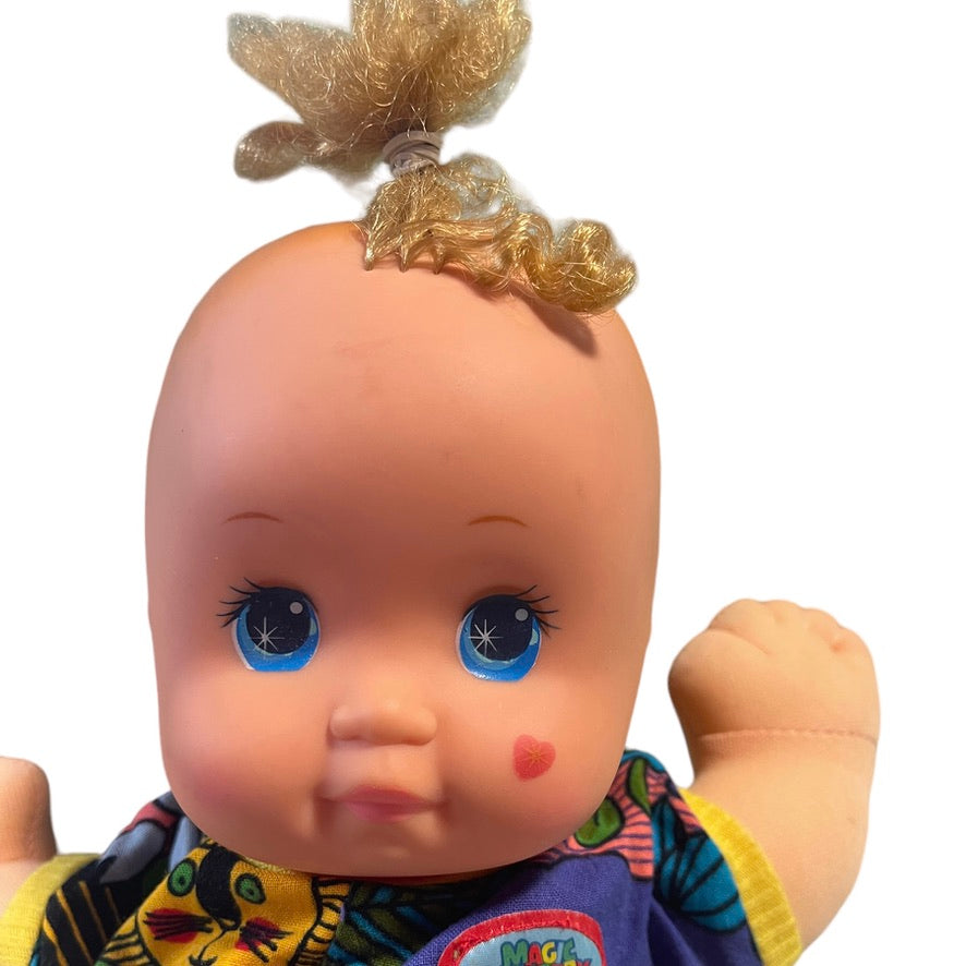 Vintage Magic Nursery Baby with Blond Topknot, Blue Eyes & Classic Pink Heart on her Cheek