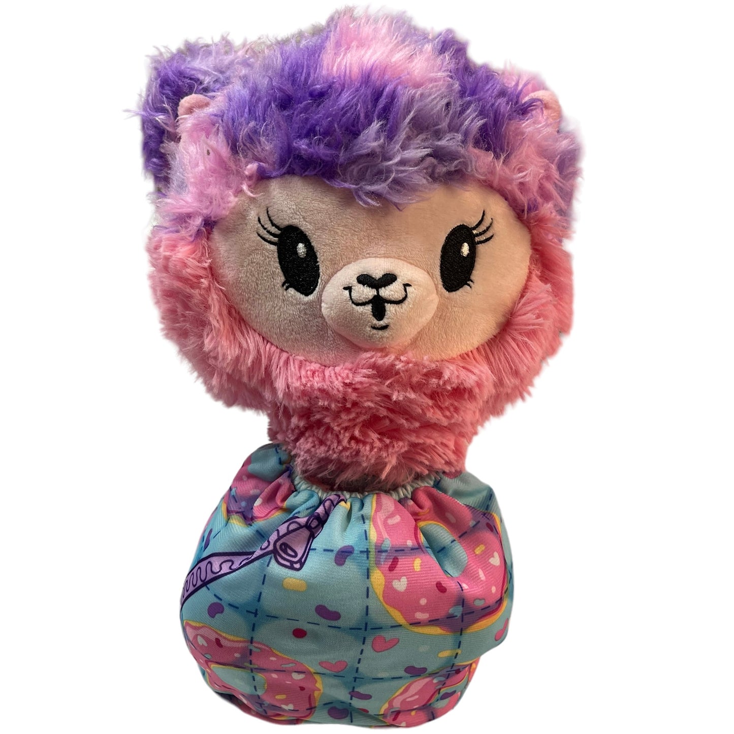 Pikmi Pops Pyjama Llama 15"  'Donut Worry' Plush Pink/Purple Embroidered Face GUC