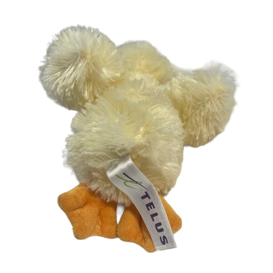 Telus Duckling  Aurora Fluffy Yellow World Plush Bean Bottom 7" tall, Preowned and Adorable!