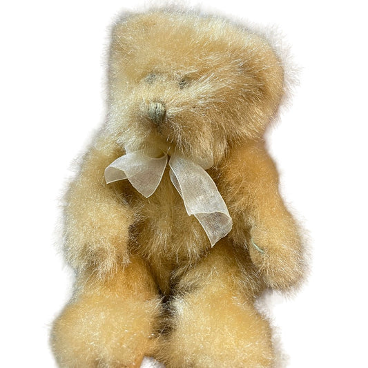 Beautifully Made, Gold 9" Baby Bear, Stitched Paws & Gold Gauze Neck Ribbon