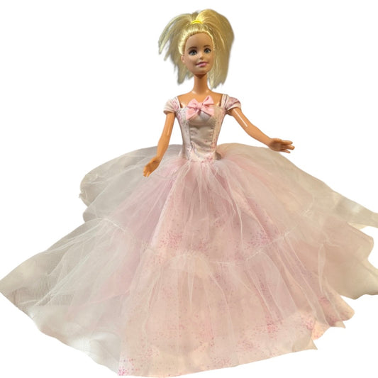 Barbie Birthday Wishes Doll 2016, Pink Satin Dress, Tulle Ruffle Overlay, Blond, Blue Eyes GUC