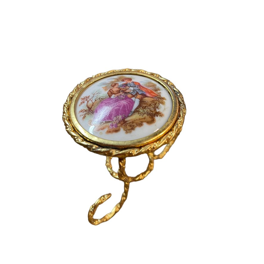 Miniature Hand Painted Limoges Gilt & Porcelain Replacement Table with Courting Couple.