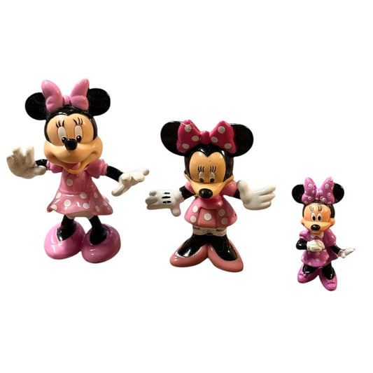 Disney Collection of Polka Dot Minnies, Soft and Hot Pink, 2-3.25" Toys or Cake Toppers in GUC
