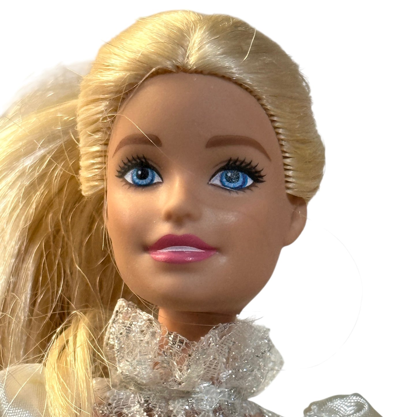 Blond, Blue Eyed Barbie Doll in a Shimmery Vintage White Lace Ball / Bridal Gown in GUC