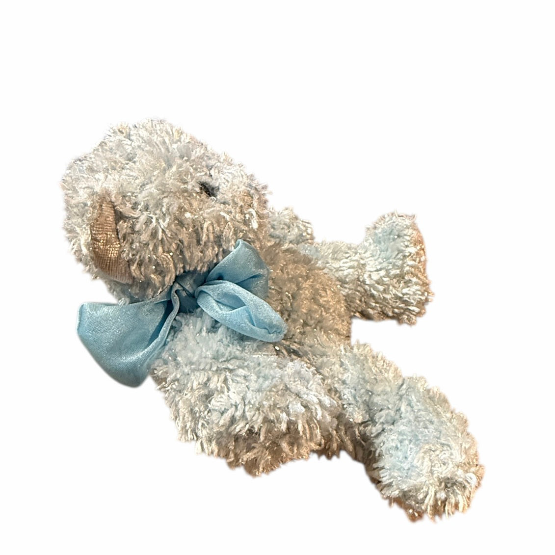 Russ Berrie Light Blue Sparkly Teddy Bear, 'Bubbles' a 5" Plush with Satin Feet  & Chiffon Bow