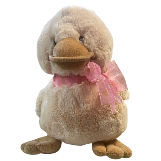 Diddy Duck, Ultra Soft Deep Cream 10" Russ Berrie Stuffed Duckling PinkBow Embroidered Eyes