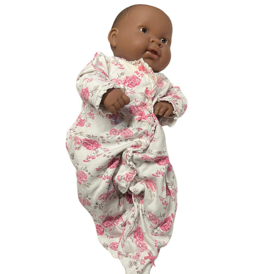 Berenguer African 20" Soft Bodied Baby Doll, Lace Bonnet, Sweet Little Me Floral Sleeper 6M