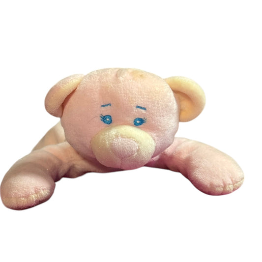 Vintage Baby Ganz Ultra Soft Pink & Cream 10" Bear Lovey Stuffed Animal with Embroidered Blue Eyes