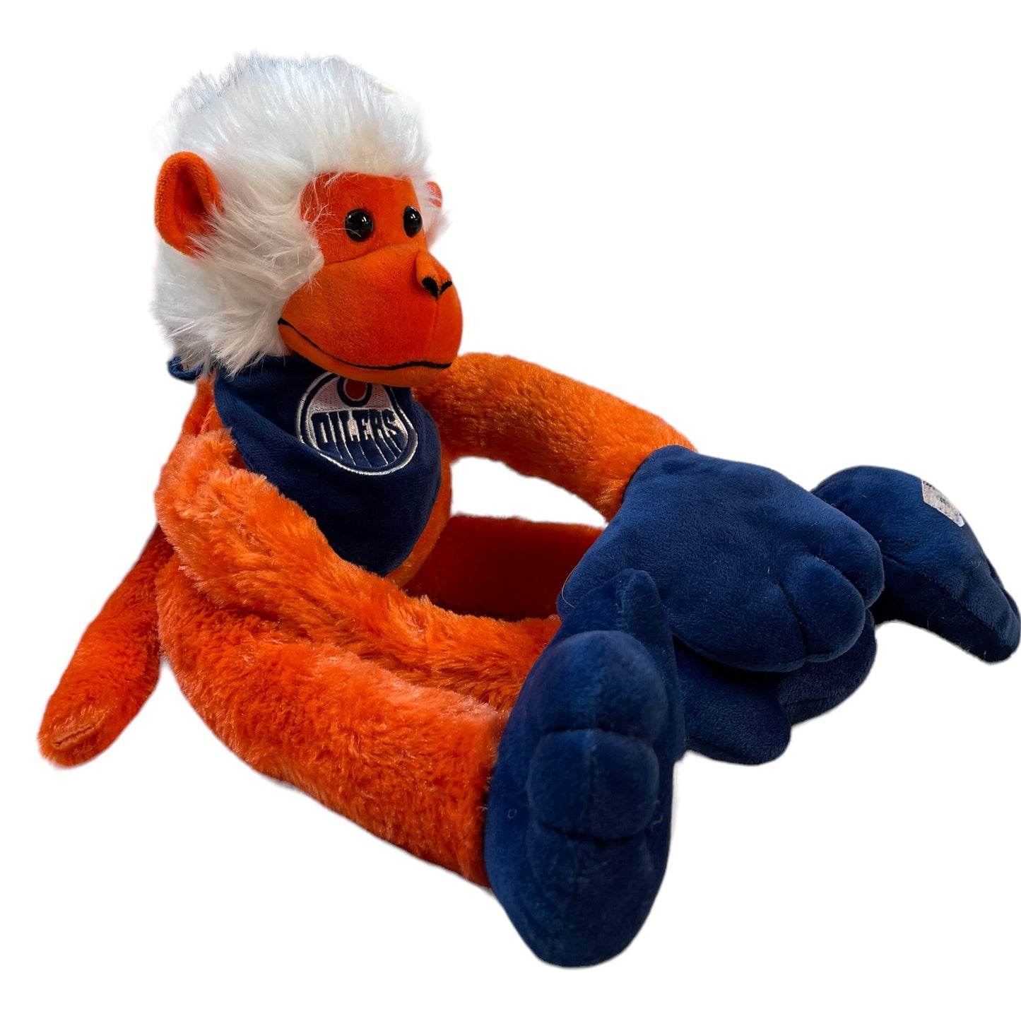 Oiler's Hanging Monkey 16" Orange & Blue with White Hair and Bandana, Velvet Accents