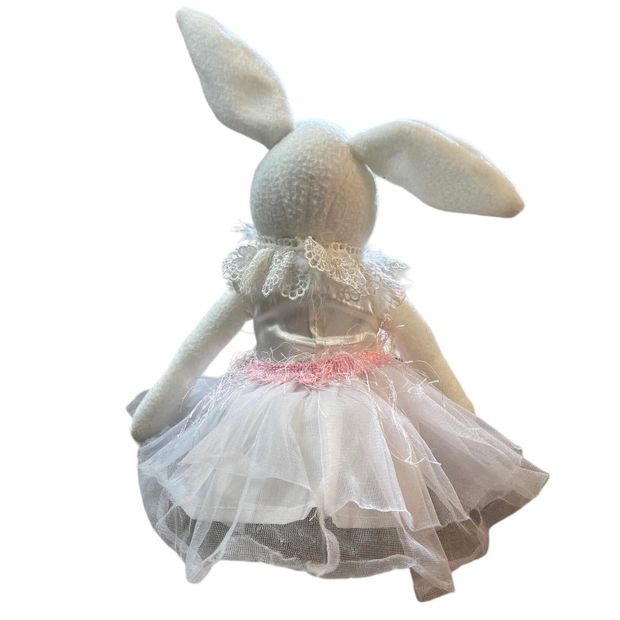 Lovely 24"  Shelf Seater White Rabbit with Lacy Collar, Pretty TuTu & Long Legs