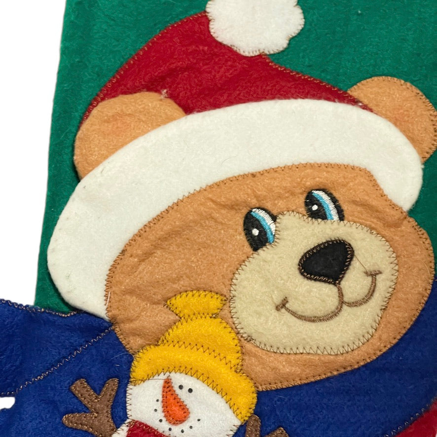 Dandee Teddy Bear Applique Christmas Stocking with a Snowman, Candy Cane and More!