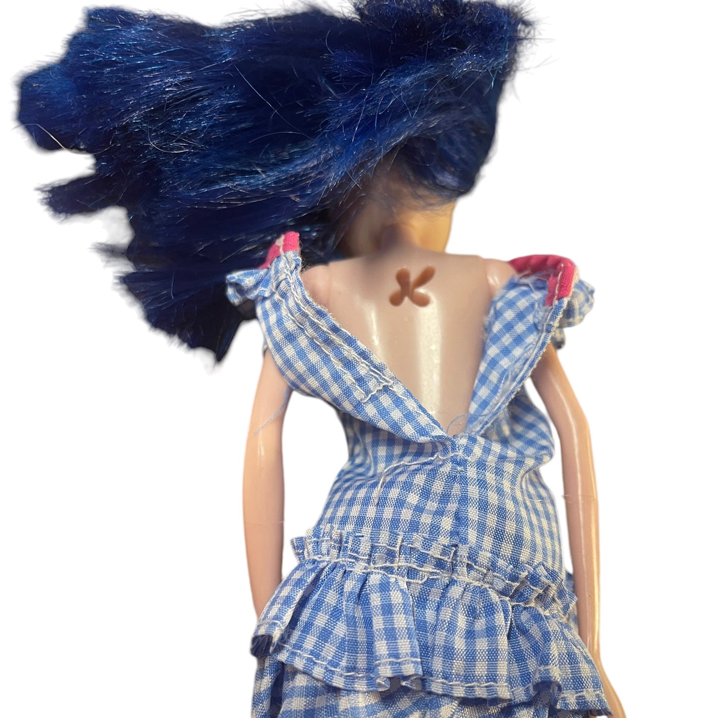 Winx Club Concert Doll Jakks Pacific, Blue Hair, Blue Gingham Dress, Articulated Legs with High Pink Boots in EUC