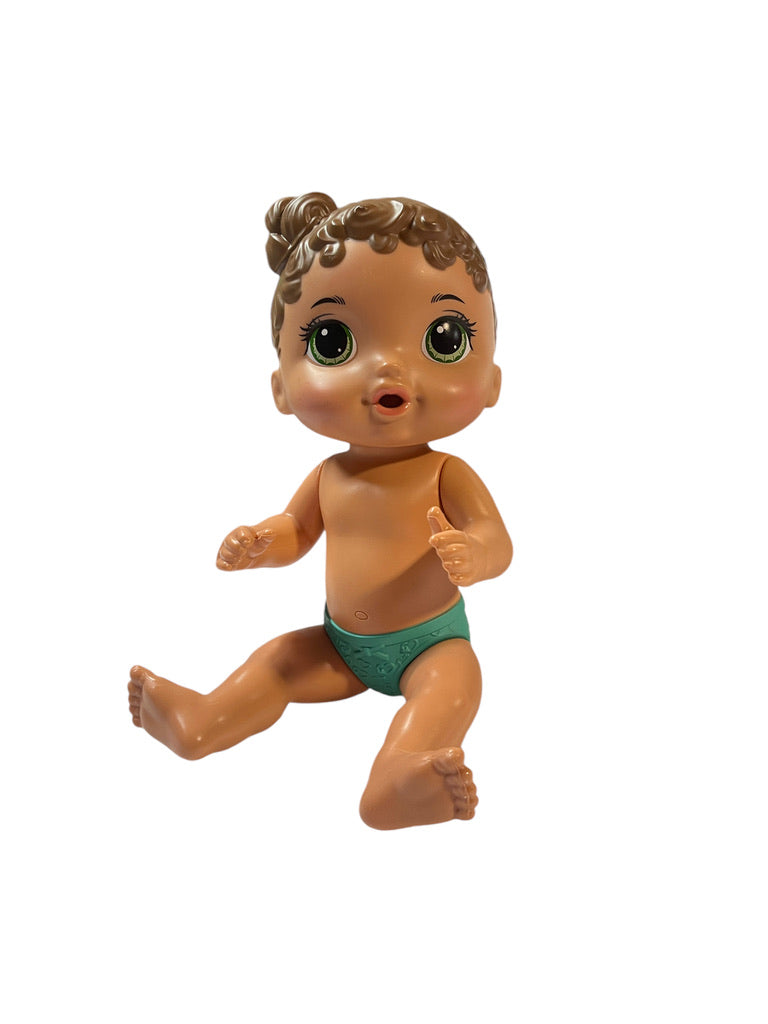 Baby Alive 12" Vinyl Doll, Aqua Panties, Tawny Skin, Green Eyes & Chocolate Brown Hair