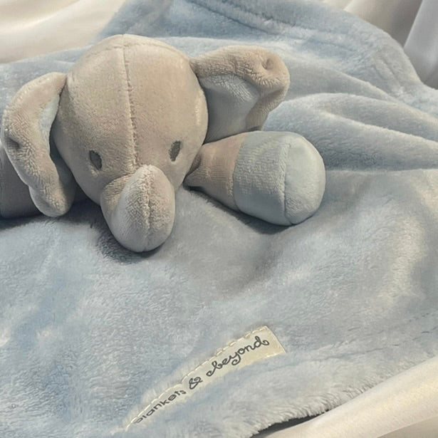 Minky Elephant Lovey Security Blanket Baby Comfort Toy Soft Blue & Grey, Blankets & Beyond