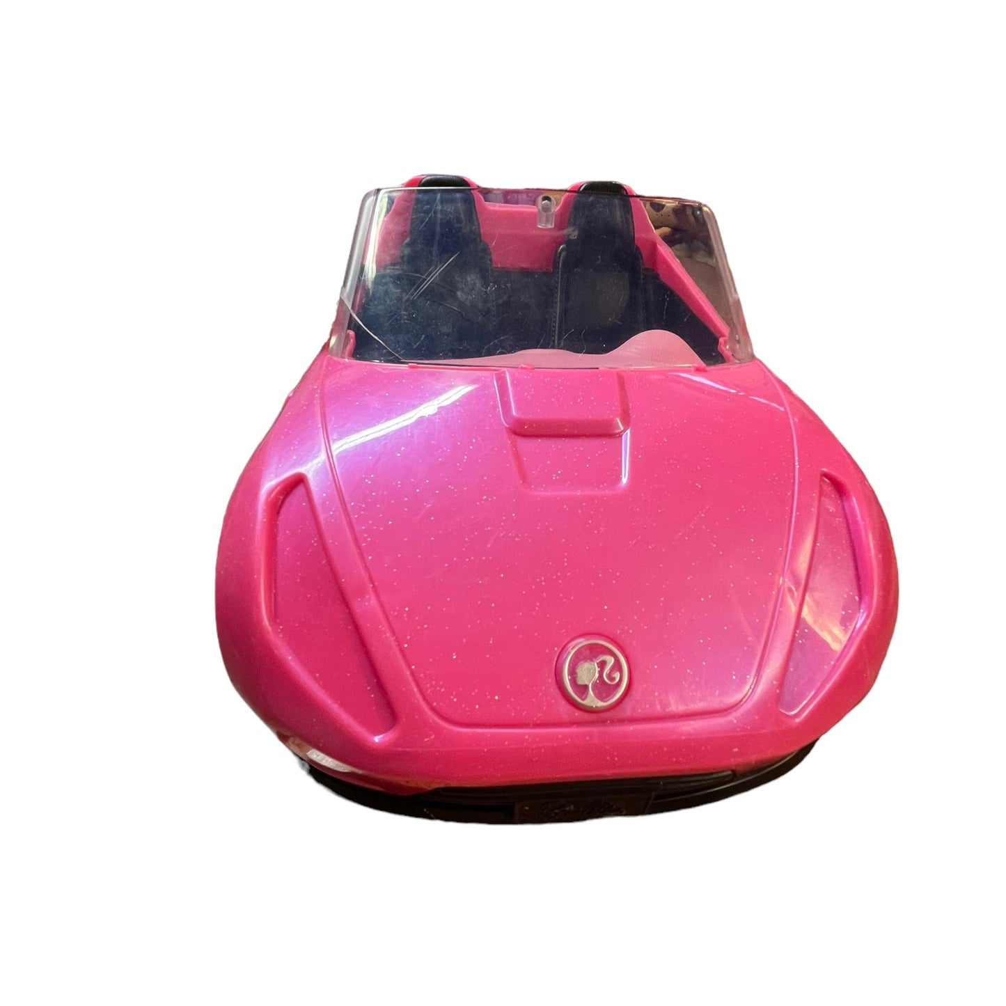 Sparkly Pink Barbie Car with Pink & Black Seats Complete with Belts in GUC