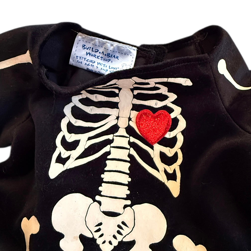 Build-A-Bear Workshop Black Velvet X-Ray Skeleton Halloween Romper with Sparkly Red Heart