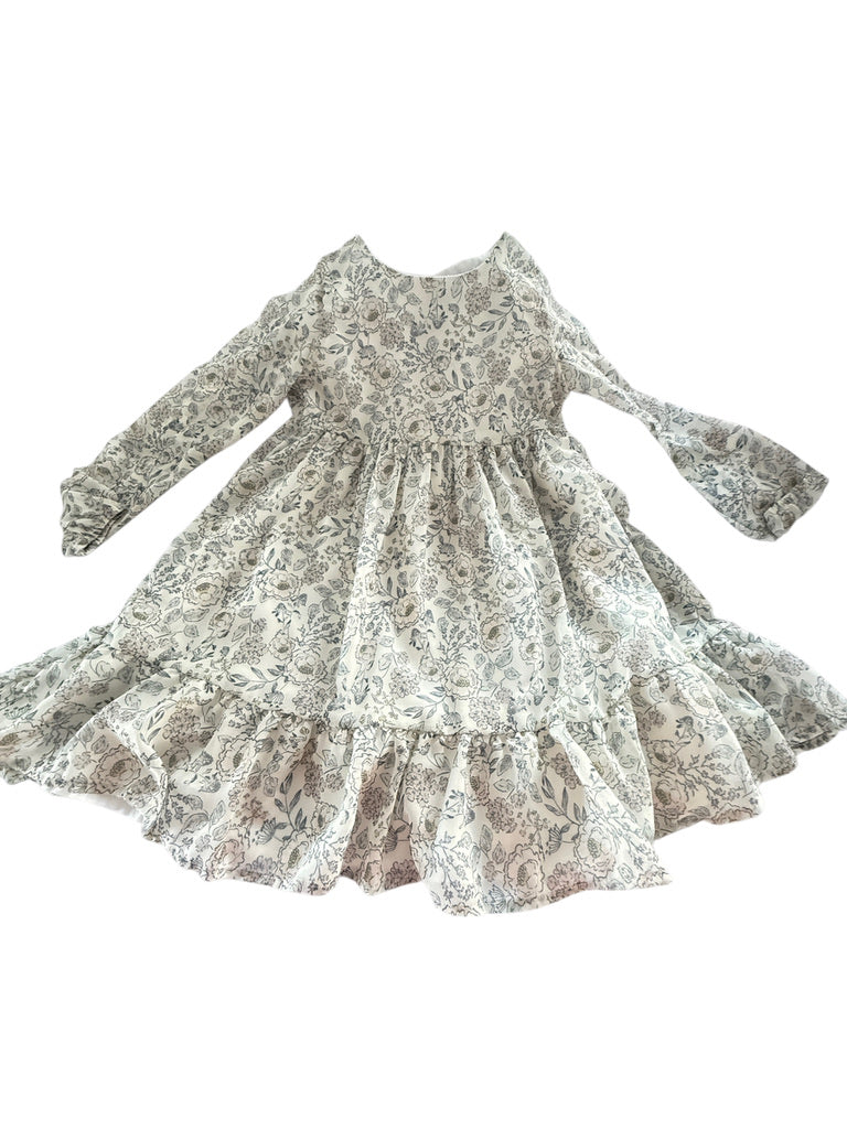 Bohemian Haute Hippie Floral Print Dress, Size 6 Empire Flounce, Long Sleeves,Pearl Buttons
