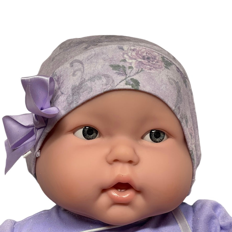 JC Toys La Newborn Real Baby Doll 18", Soother, Handmade Hat, Lavender Romper & Blanket