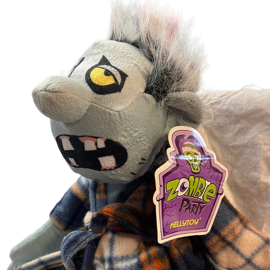 ZOMBIE PARTY Walker Ghoul Plush Doll  by KELLYTOY , Plaid Housecoat UWT