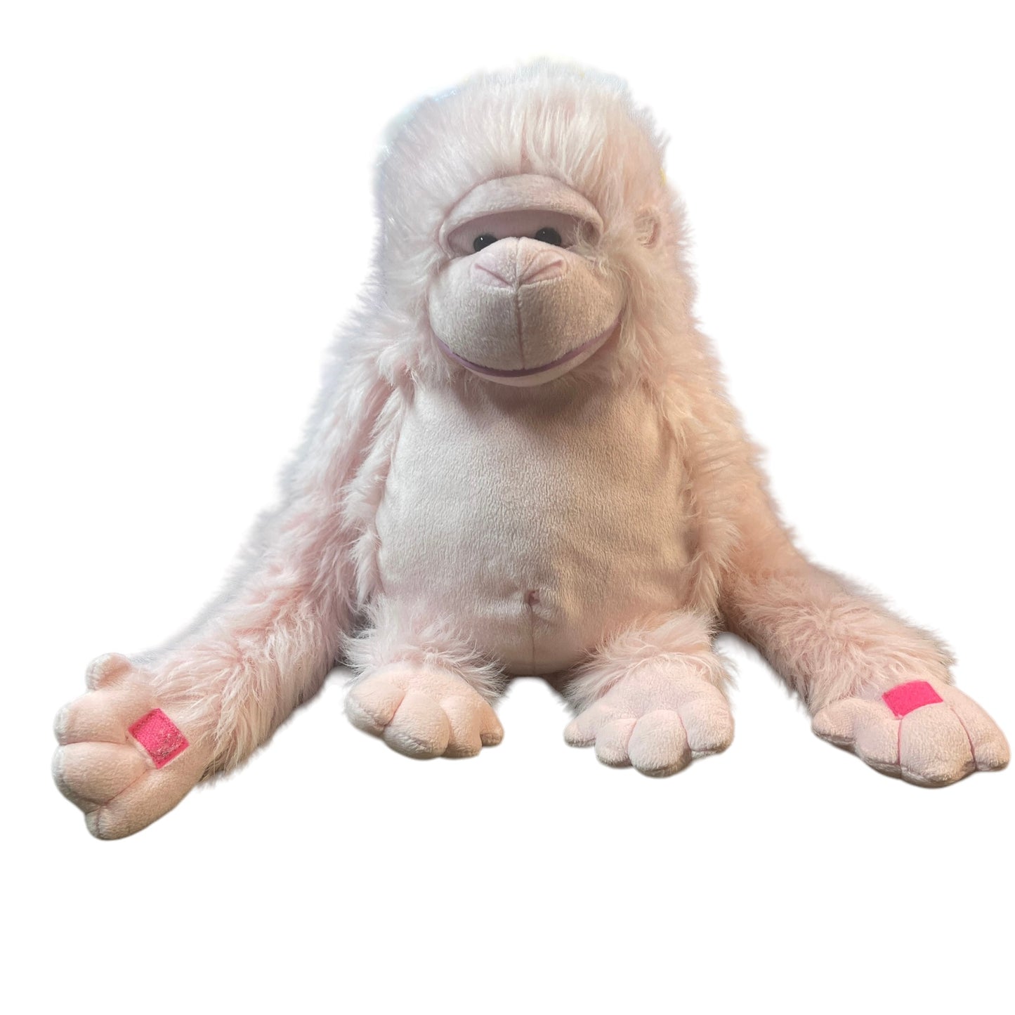 Soft Pink 17" Long Haired Hanging Ape/Gorilla/Monkey, Glass Eyes, Bellybutton & Big Smile