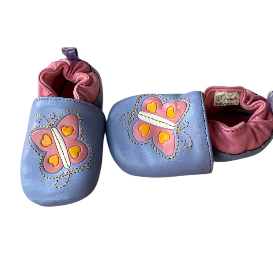 'Winnie' by George Lavender & Pink Faux Leather Butterfly Slippers Children's Size 2 in EUC