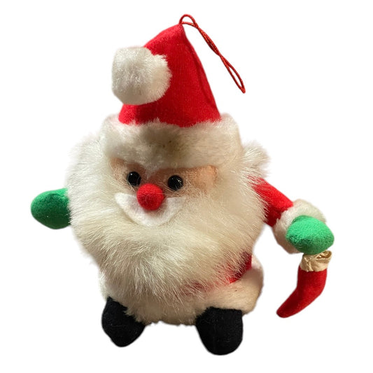 Adorable Vintage Santa Rattle Ornament, Traditional Red & White with Tiny Christmas Stocking