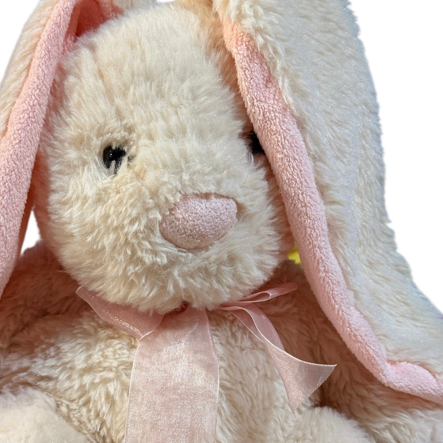 Hug Fun Lop Eared Bunny, Cream with Soft Pink Ears, Nose, Foot Pads with Pretty Gauzy Bow!