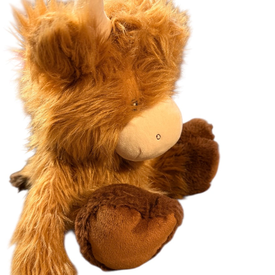 Delightfully Shaggy 12" Highland Cow Plush Stuffed Animal, Caramel & Cream Unbranded EUC