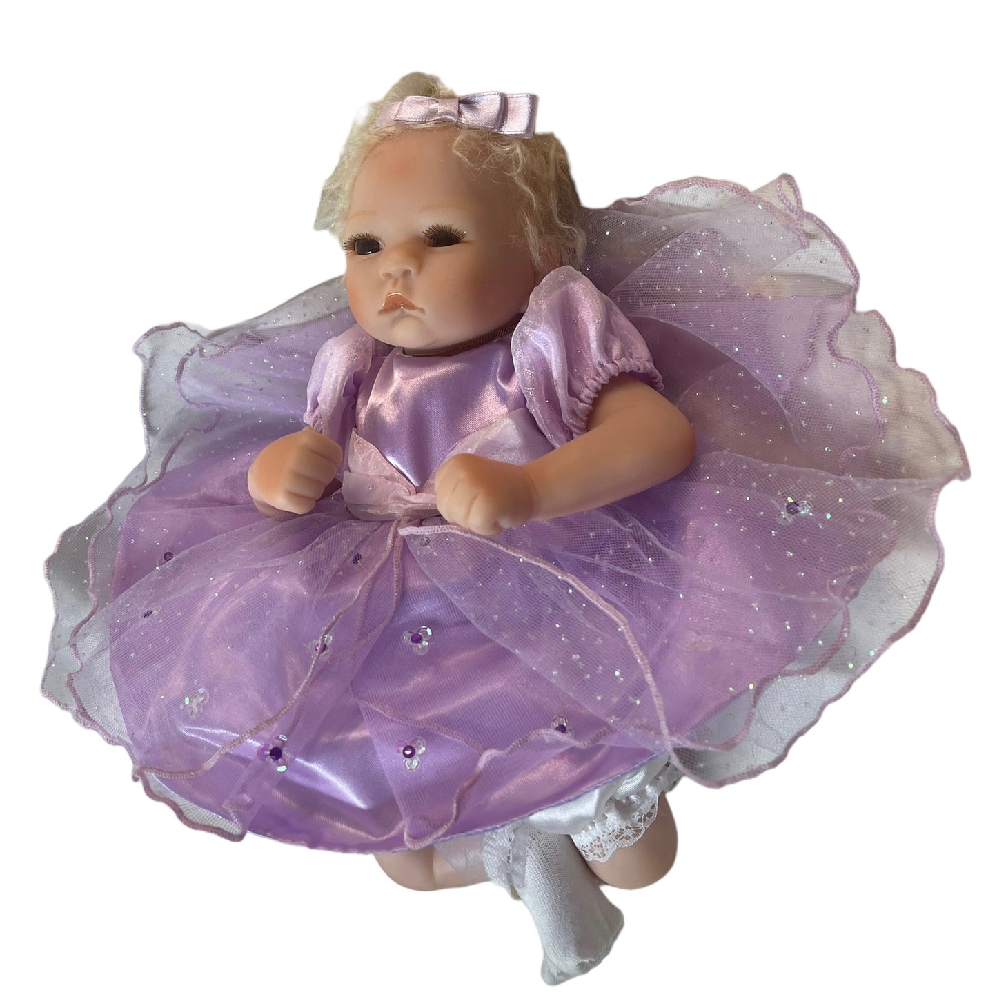 Precious Grace, Realistic Musical Vinyl Baby Doll by Ashton Drake 13.5" in EUC Silver Cross