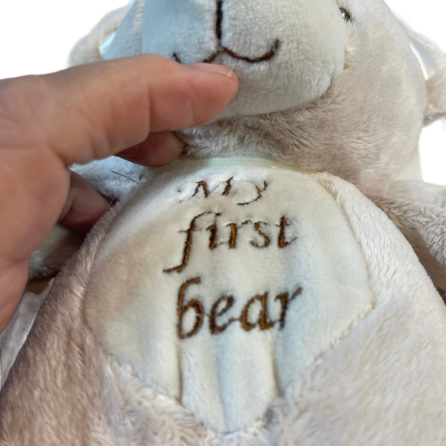 Kellybaby My First Bear Rattle Beige/Brown Accents Silky Ears, Embroidered Face