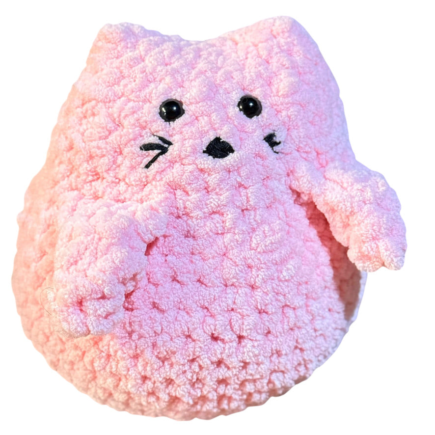 Hand Crocheted Pink Kitten, 6" with Cuddly Body, Long Tail and Stitched Black Nose & Whiskers!