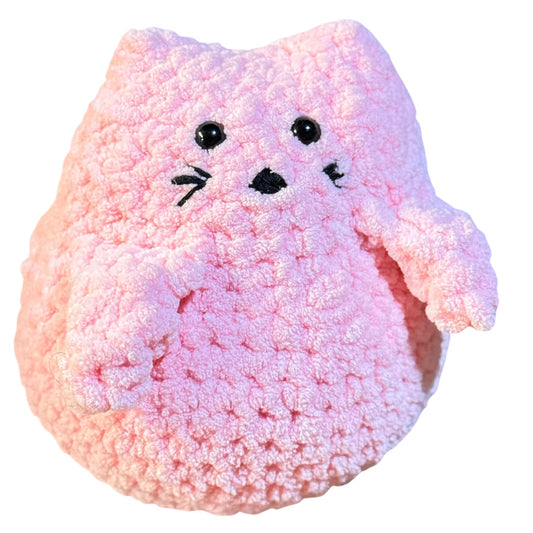 Hand Crocheted Pink Kitten, 6" with Cuddly Body, Long Tail and Stitched Black Nose & Whiskers!