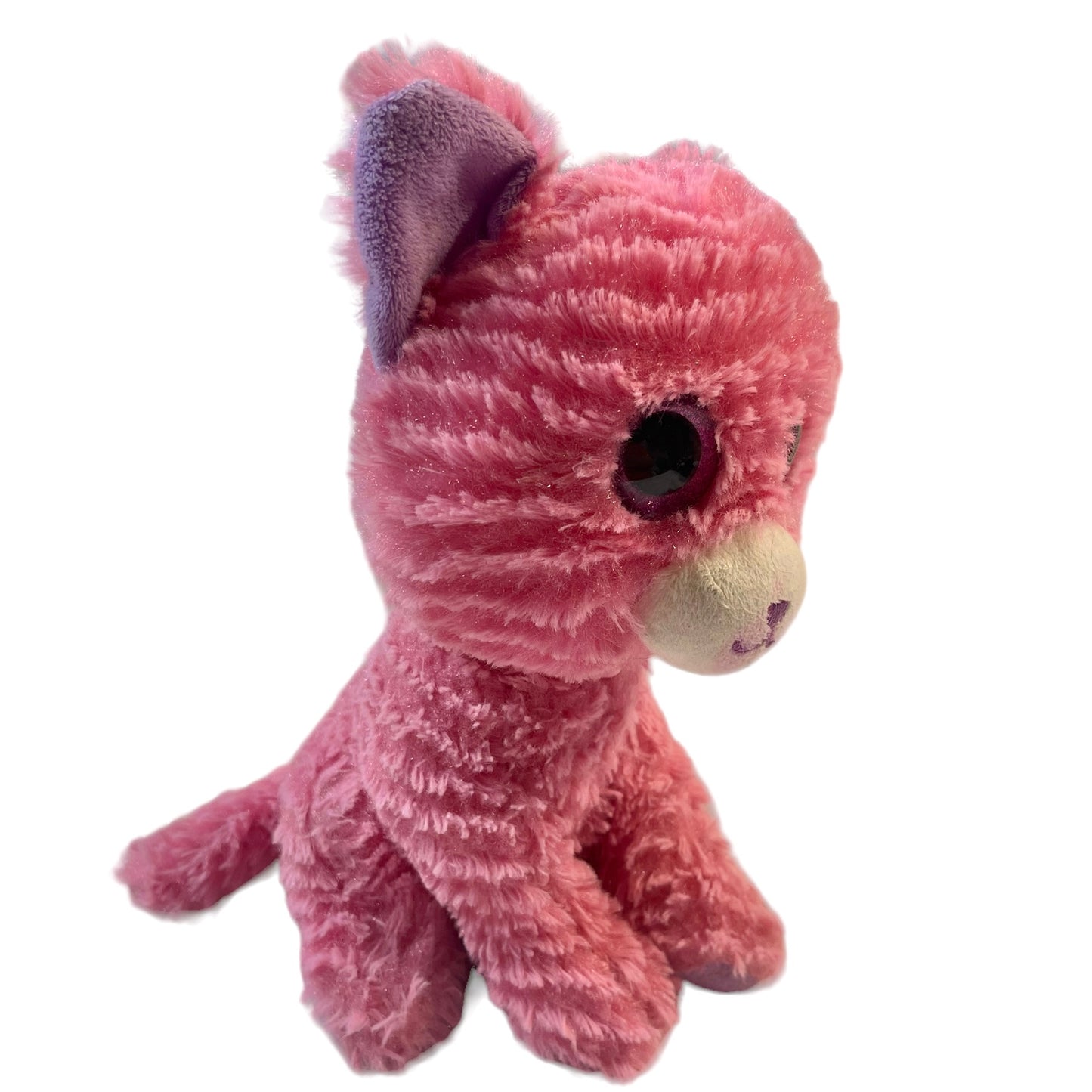 Large Sparkle Eyed Walmart Pink Ribbed/Striped Kitten Cat Plush Stuffed Animal in GUC