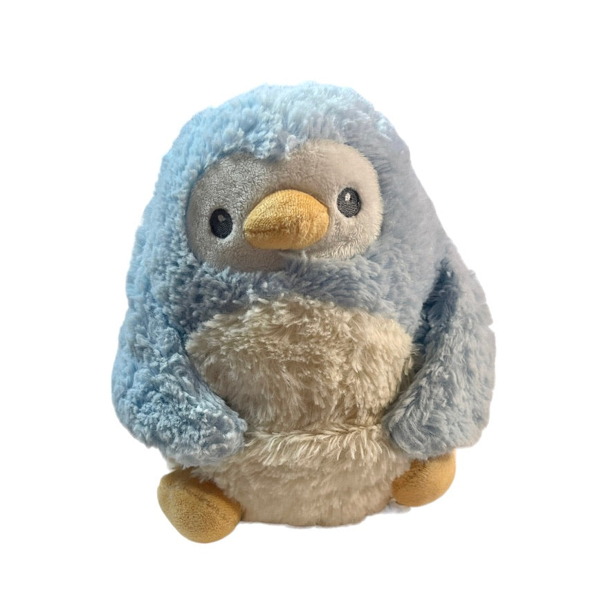 Aurora Baby Penguin Plush, Soft Blue & Cream, Embroidered Face & Front Pouch