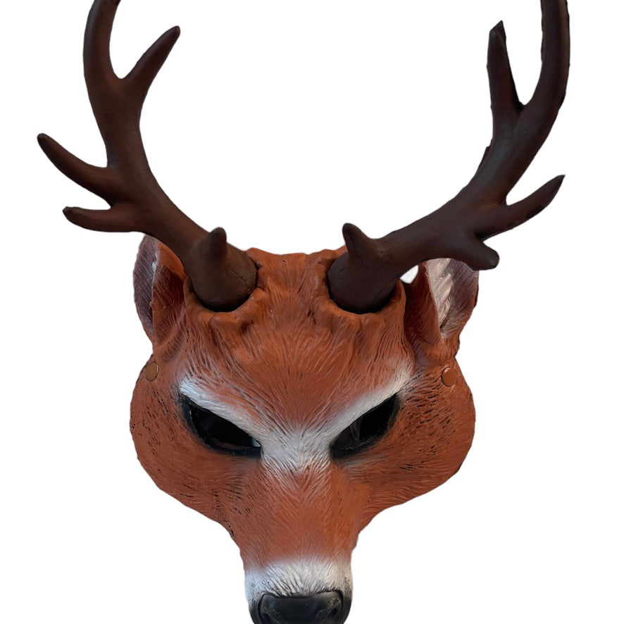 Deer with Antlers Half Face Mask Stag/Doe Halloween Costume EUC