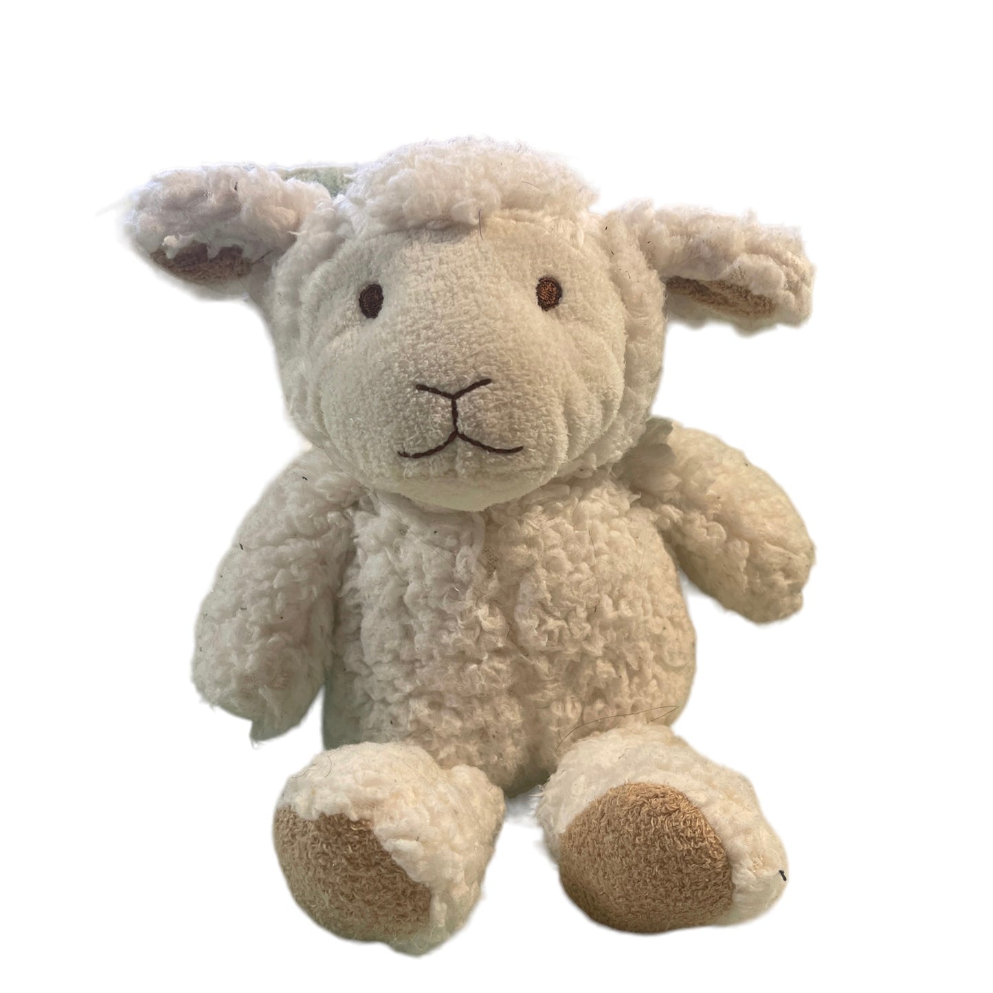 Cream Sheep/Lamb with Wooly Coat, Tan Ears & Embroidered Face, 11" in Good Preowned Condition