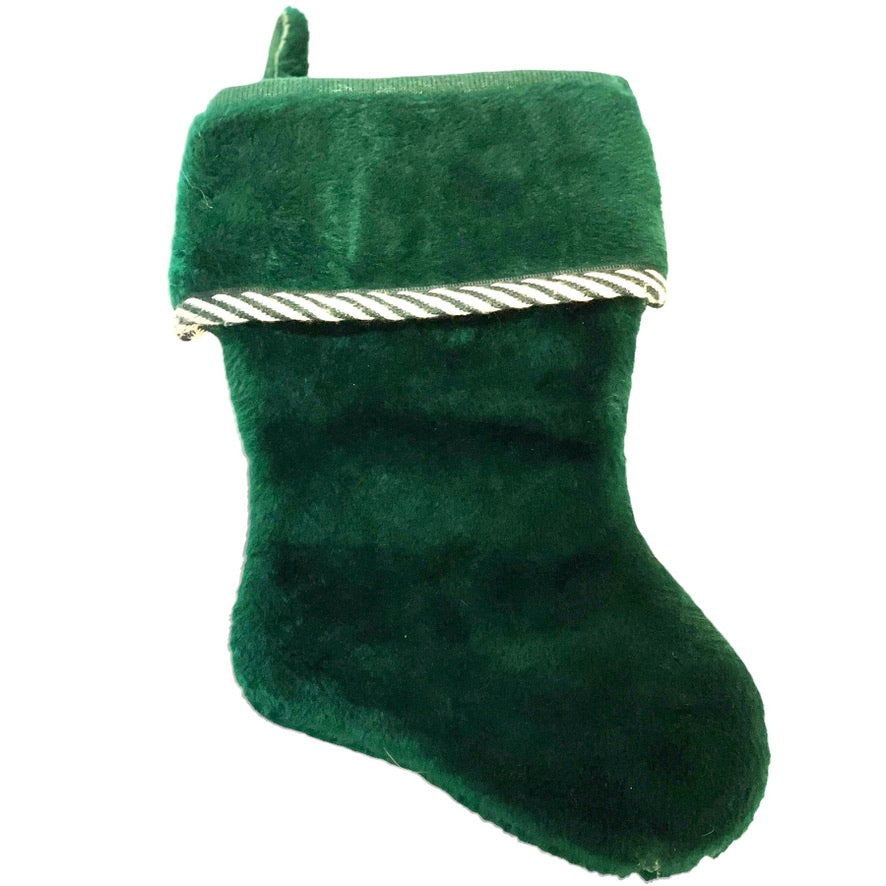 Emerald Green Furry Plush Christmas Stocking with Green & White Trim 14" Tall, 8" Foot