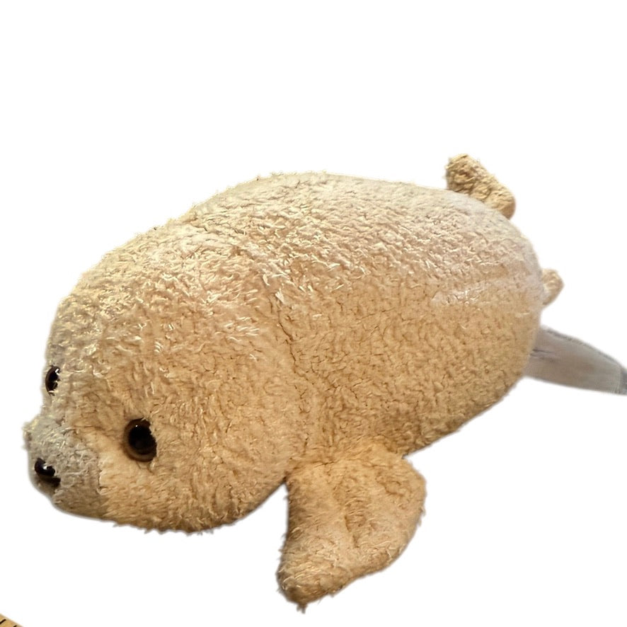 Russ Berrie Luv Pets, SPUD, 6" Cream & Grey Chamois Soft Plush Bean Bag Toy, Rare, Frayed Tag