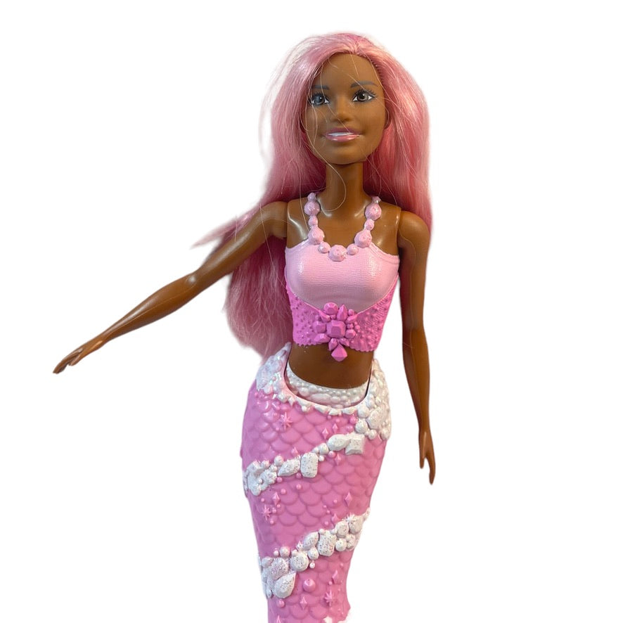 So Pretty! Barbie Dreamtopia Mermaid Doll Dark Complexion Pink Hair& Tail by Mattel