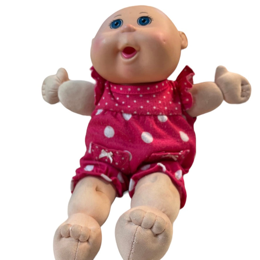 Cabbage Patch 12" Bald Baby Doll, 2017, Red Signature, Blue Eyes, Romper