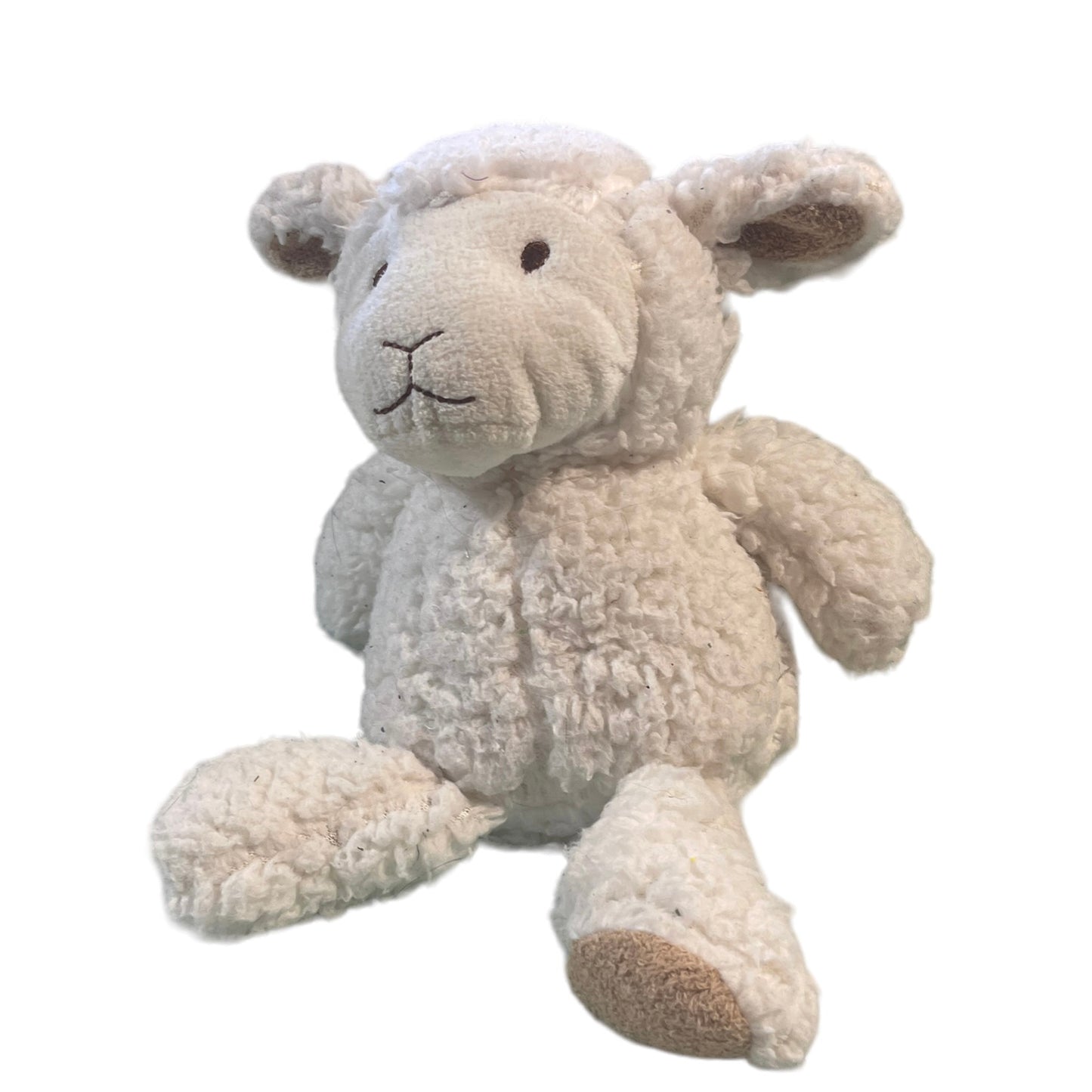 Cream Sheep/Lamb with Wooly Coat, Tan Ears & Embroidered Face, 11" in Good Preowned Condition