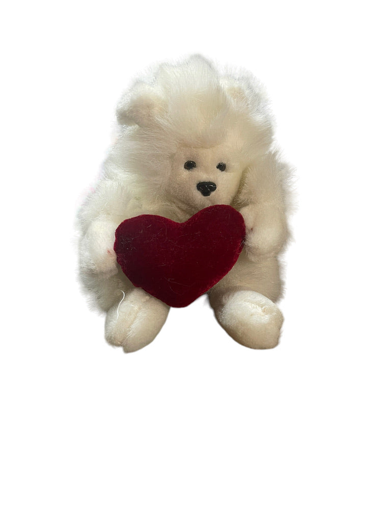 'MONGO', 8" White Plush Russ Bear Toy Monkey, Ape, Gorilla with Red Velvet Heart in GUC -NT