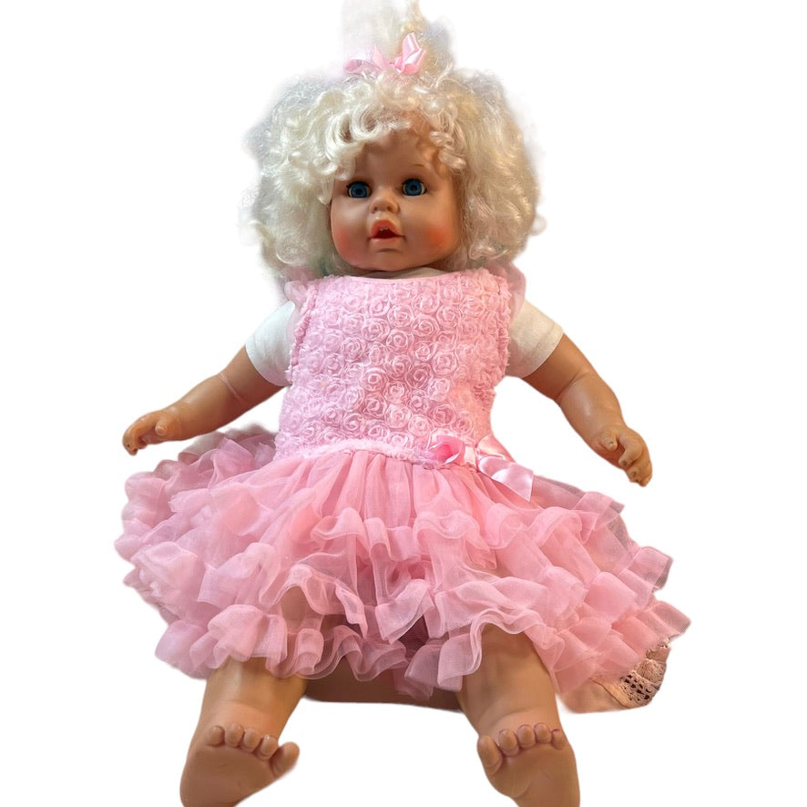 Exquisite 20" Blond Blue Eyed Toddler Doll in Pink Ruffled Tulle Dress with Satin Bow