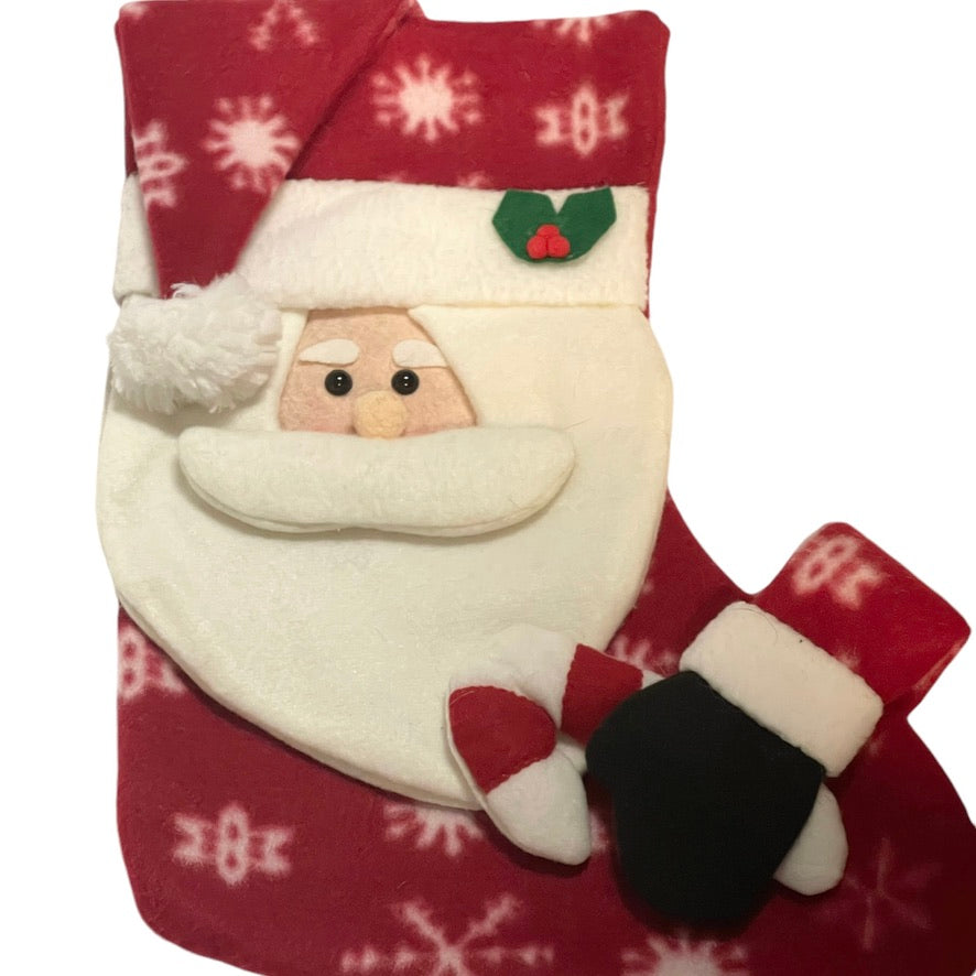 3D Santa in a Nightcap Christmas Stocking, 15" Tall, 11" Foot, Padded Embellishments, EUC