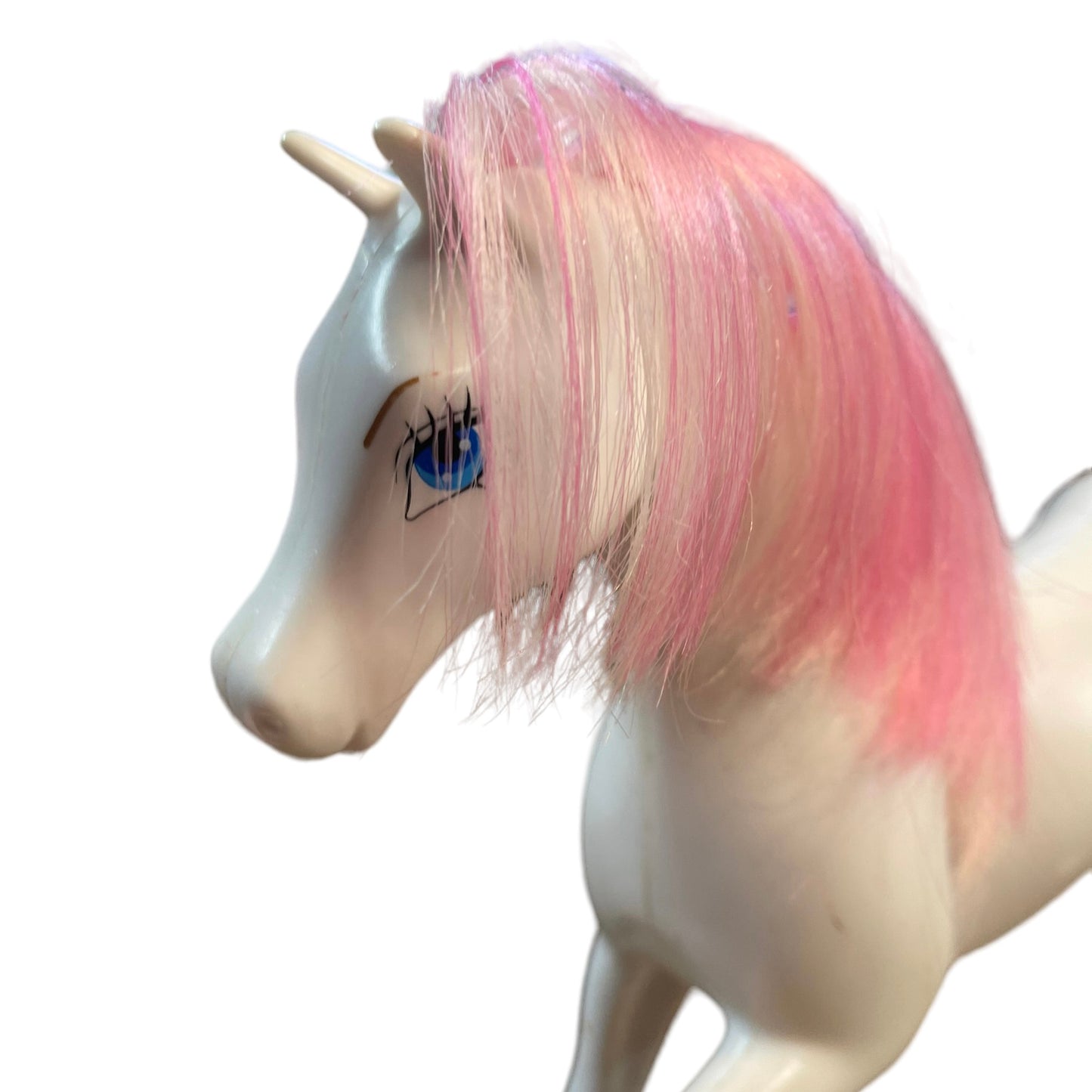 Barbie 10" Toy Horse with Pink Streaked Mane and Blue Eyes. GUC