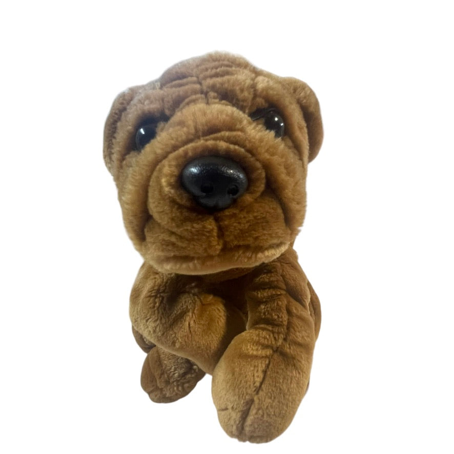 Shar Pei Wrinkles Realistic Stuffed Plush Dog,  Glass Eyes, 14"  GUC