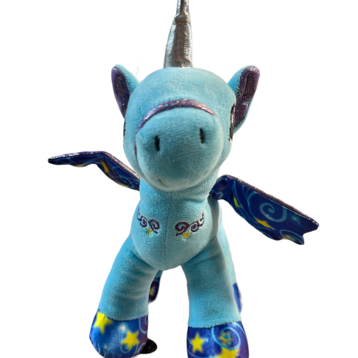 Blue Magical Unicorn Pony Plush Toy Swirly Star Wings Purple/Blue Sprinkles